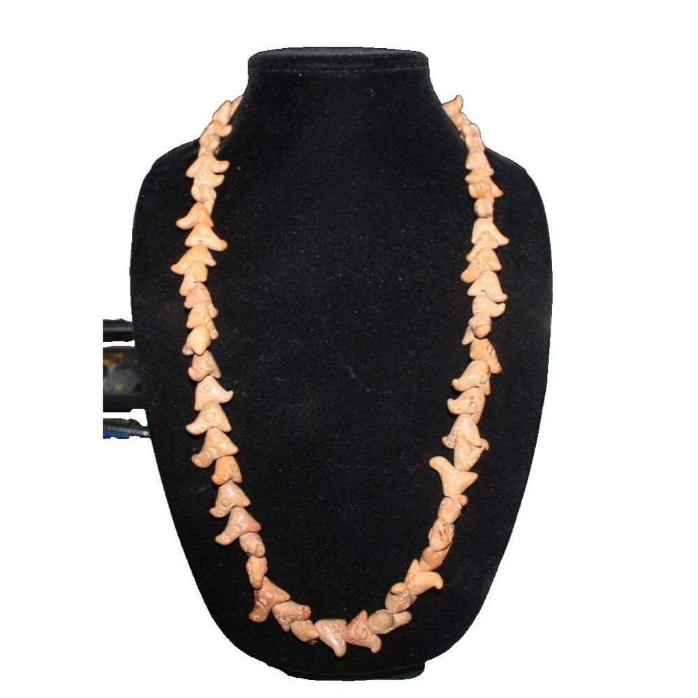 Vintage Hand Carved Clay Fetish Necklace.